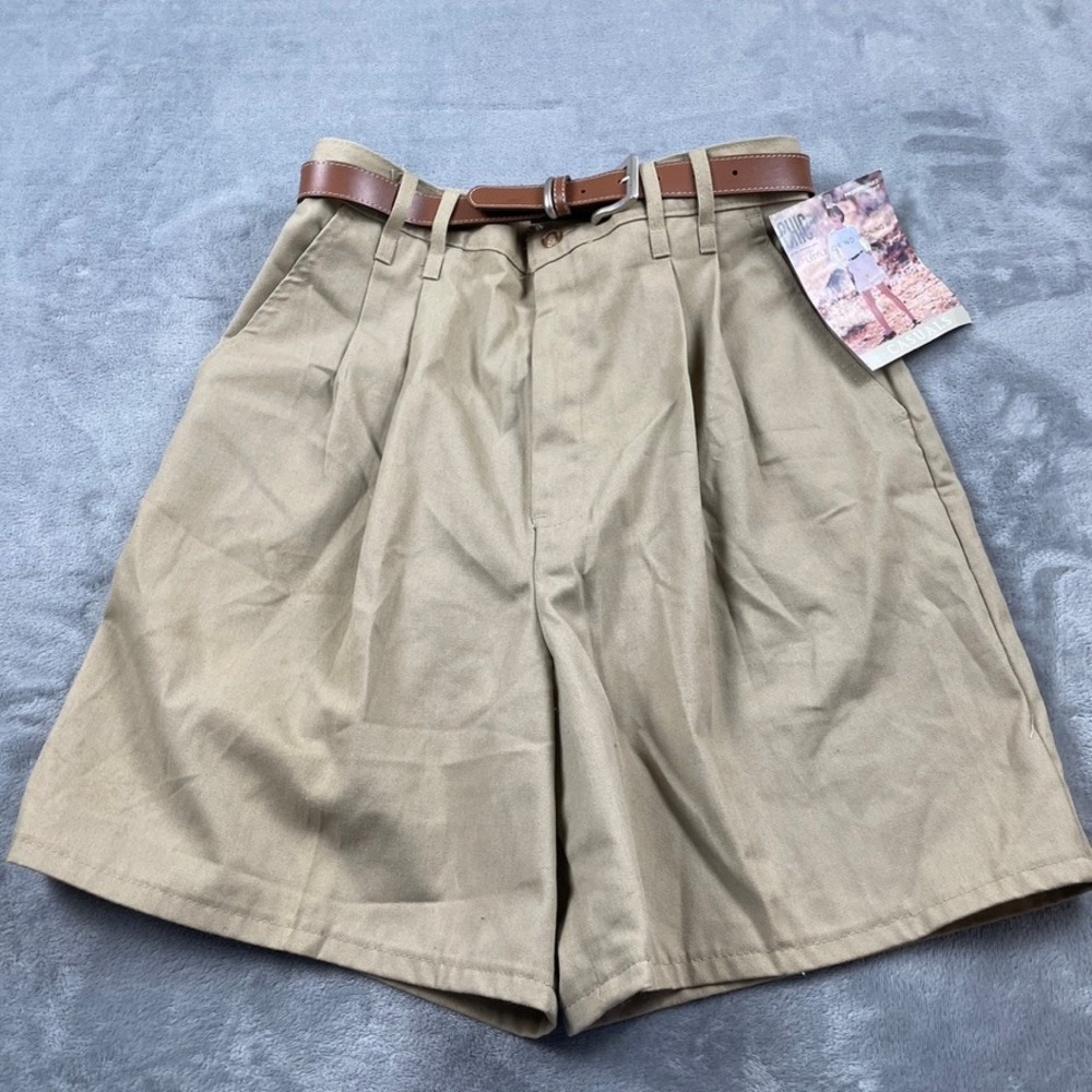 Vintage NWT Chic Casuals Khaki Pleated Shorts High Waist Tan w/ Belt SZ 12 Avg